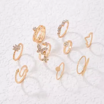 Crystal Stone Work Butterfly Knuckle Ring Set (9 pcs)